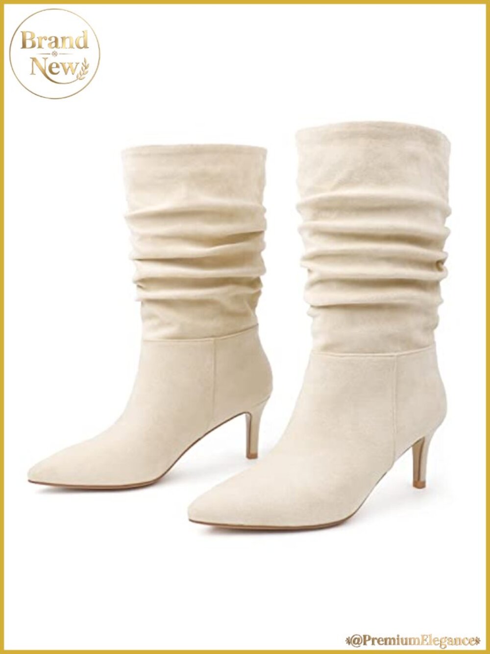 Women's Mid-Calf Wrinkled Slouchy Low Heel Boots Artificial Leather